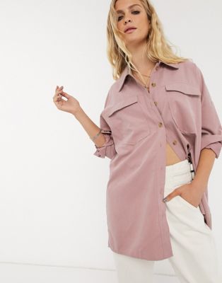 фото Розовая oversized-рубашка с карманами object-розовый