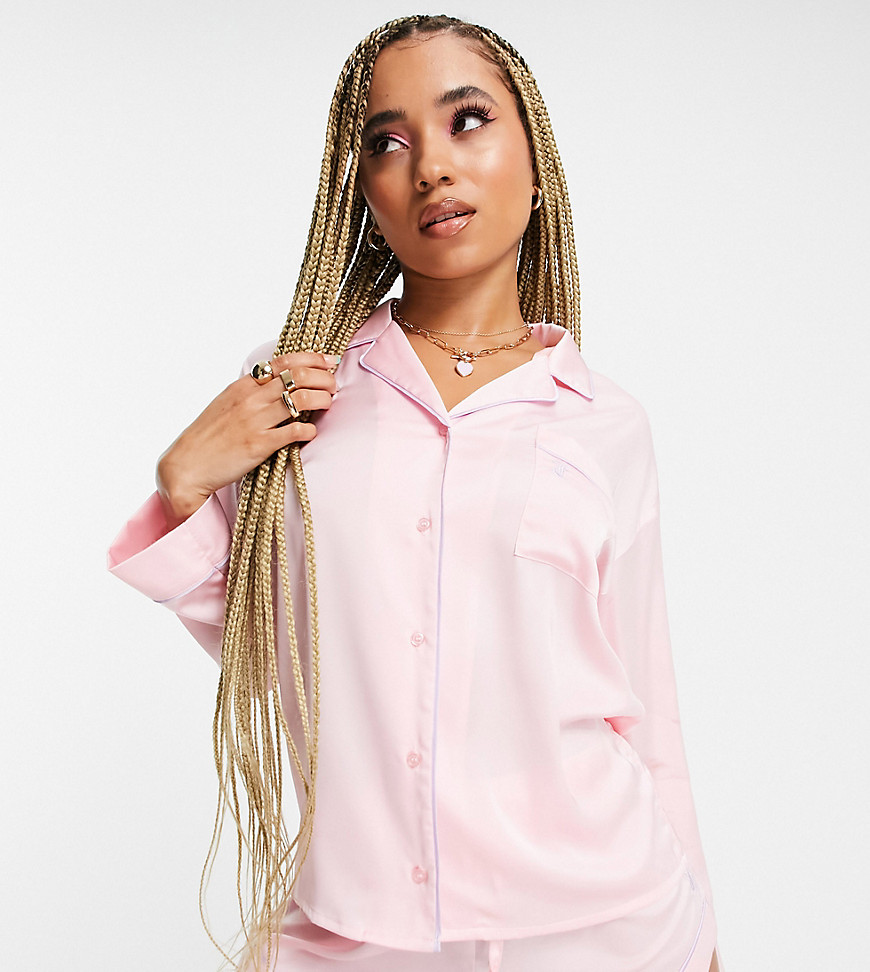  Розовая пижамная oversized-рубашка из атласа от комплекта Juicy Couture X ASOS-Розовый цвет