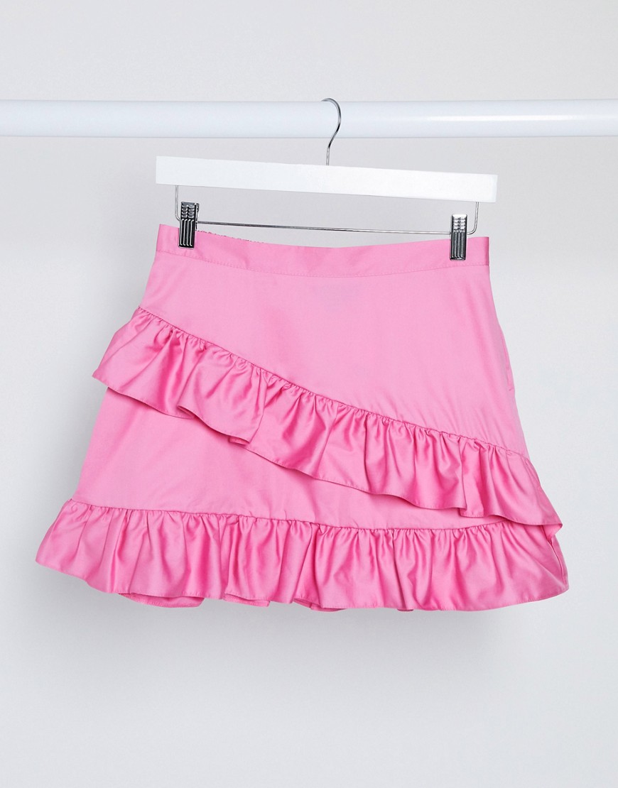 Розовая поплиновая мини-юбка с оборками от комплекта Miss Selfridge-Розовый