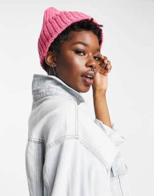Головные уборы  Asos Розовая шапка-бини в рубчик из переработанных материалов Topshop-Розовый цвет