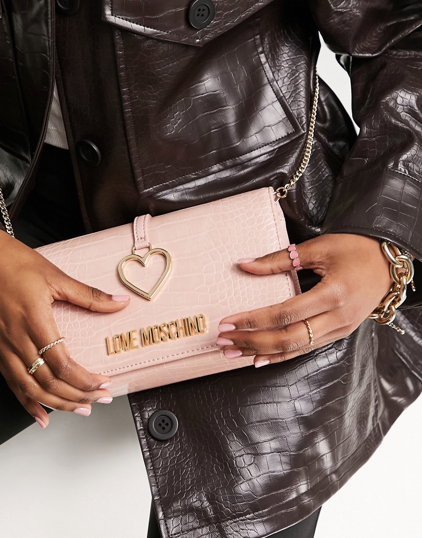 Розовая сумка с эффектом крокодиловой кожи и сердечком Love Moschino-Розовый цвет