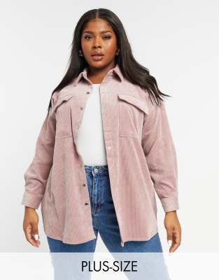 Розовая вельветовая куртка-рубашка Vero Moda Curve-Розовый