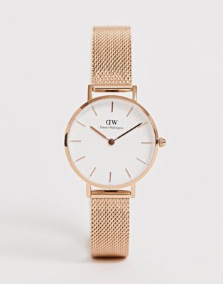 фото Розово-золотистые часы с белым циферблатом 28 мм и сетчатым браслетом daniel wellington petite melrose-золотой