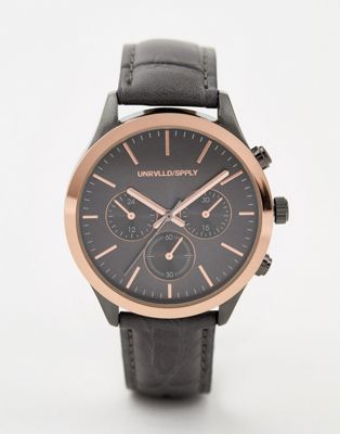 фото Розово-золотистые часы с темно-серым ремешком и дополнительными циферблатами asos design-серый