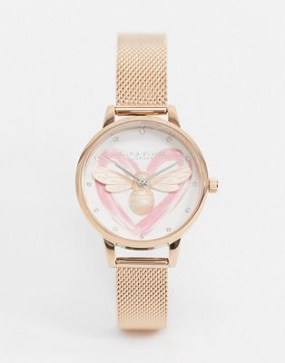 фото Розово-золотистые часы с сетчатым браслетом olivia burton ob16fb01-золотой
