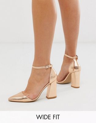 фото Розово-золотистые туфли на каблуке с заостренным носком glamorous wide fit-золотой