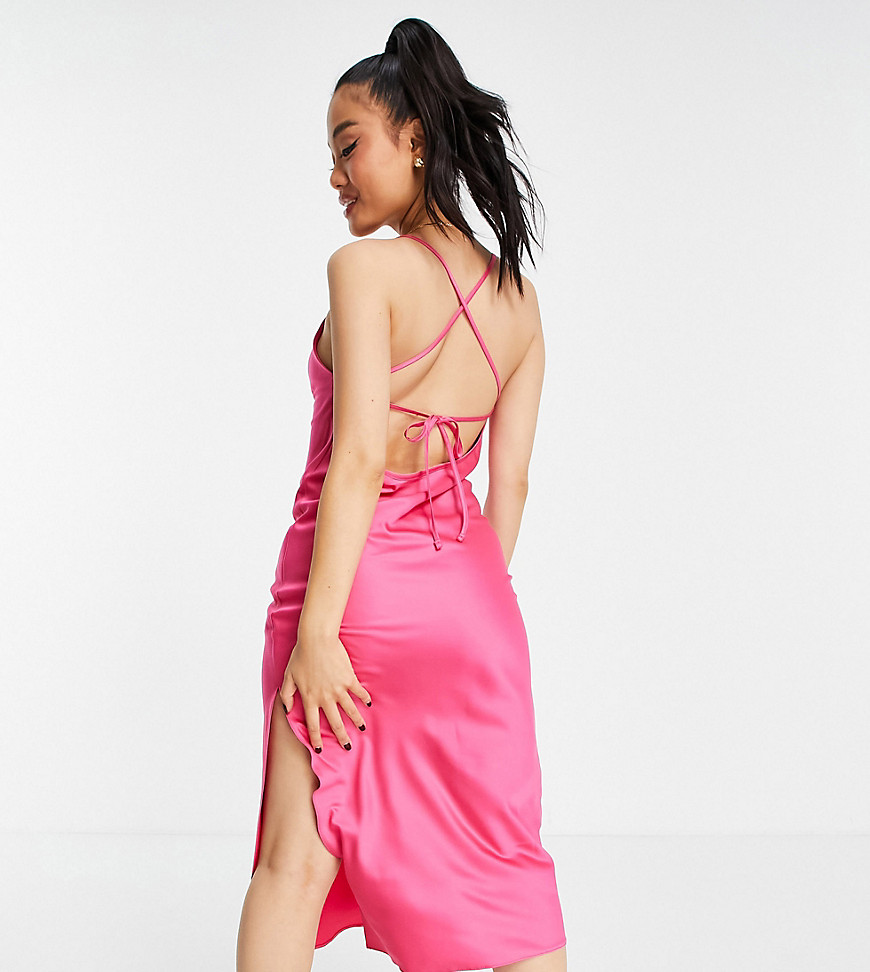 фото Розовое атласное платье-комбинация на шнуровке miss selfridge petite-розовый цвет