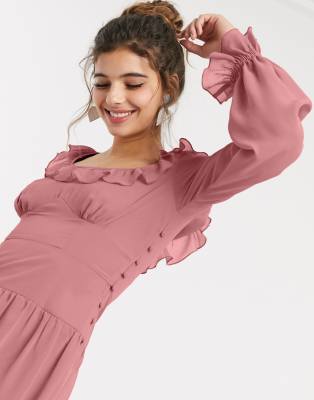 фото Asos design scoop neck mini skater dress with frill in tea rose-розовый