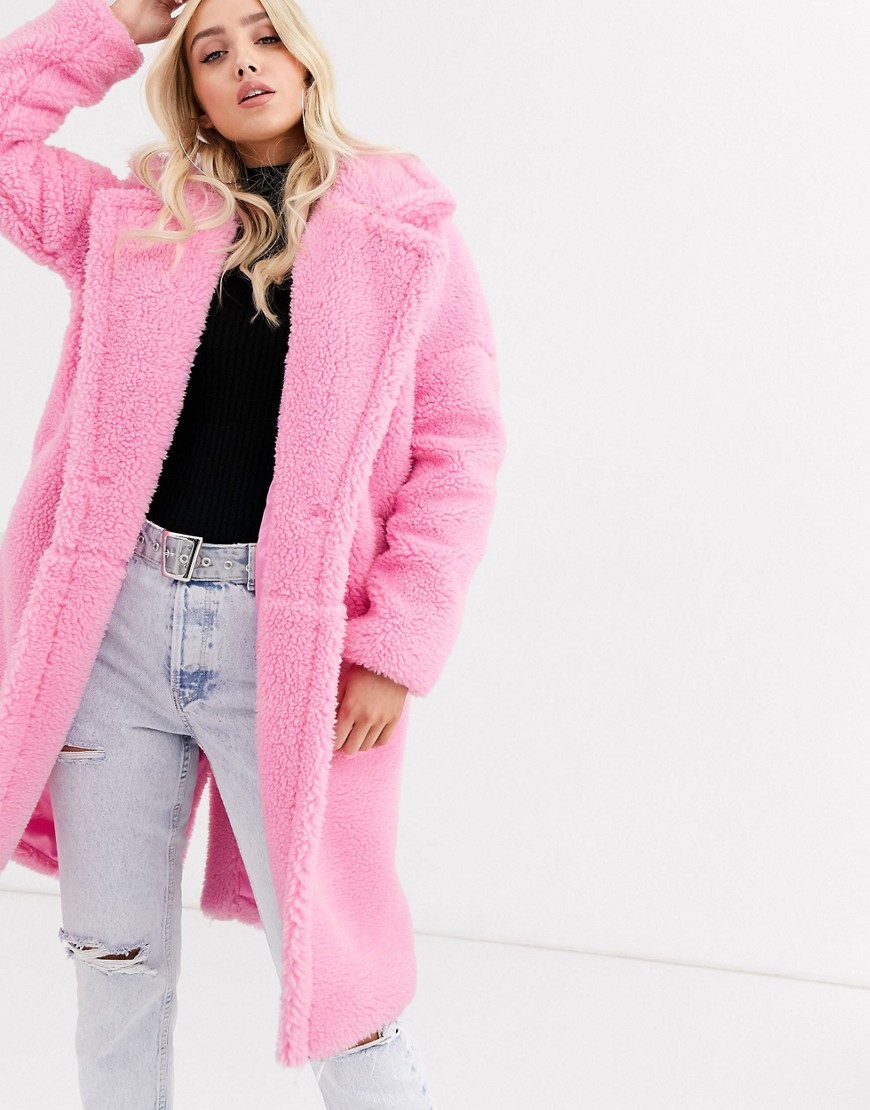 фото Розовое легкое пальто из искусственного меха missguided-розовый