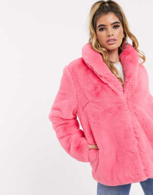 фото Розовое меховое oversize-пальто missguided-розовый