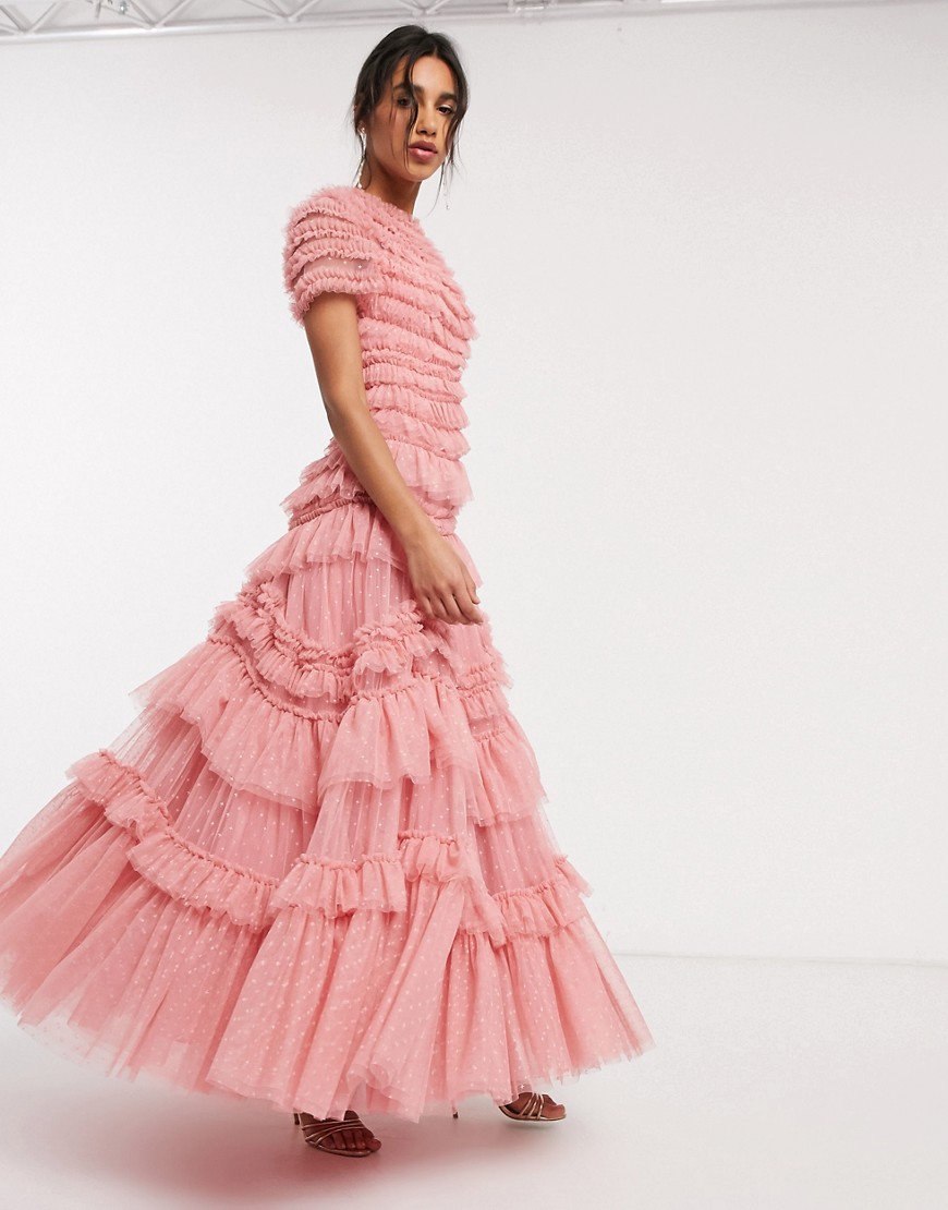 фото Розовое многослойное платье макси из тюля needle & thread-розовый