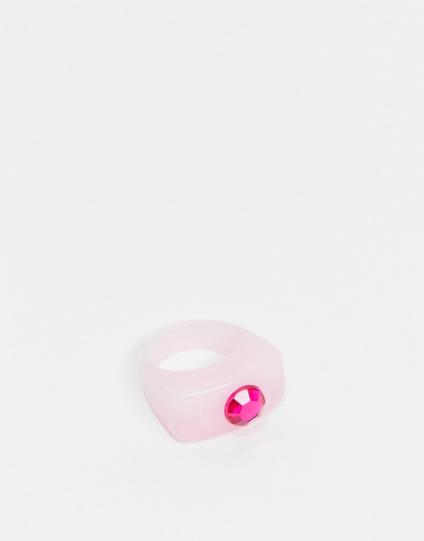 фото Розовое пластиковое кольцо со стразом цвета фуксии asos design-многоцветный