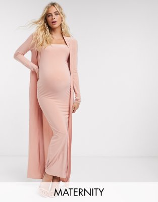 фото Розовое платье-бандо макси от комплекта club l london maternity-розовый club l maternity