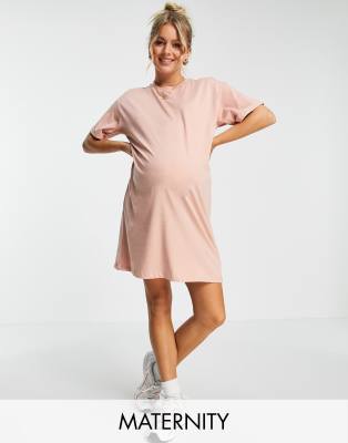 фото Розовое платье-футболка мини pieces maternity-розовый цвет