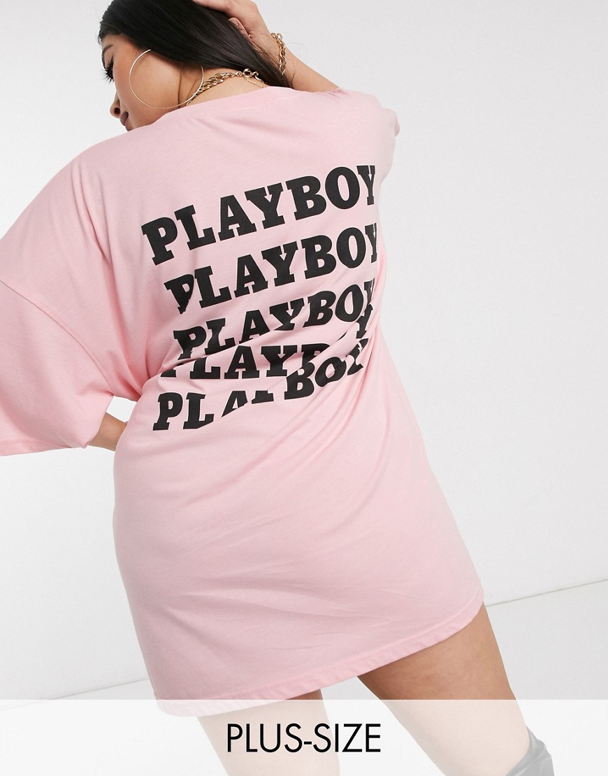 фото Розовое платье-футболка с надписью \"playboy\" missguided plus-розовый