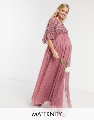 фото Розовое платье макси с кейпом и запахом maya maternity bridesmaid-розовый