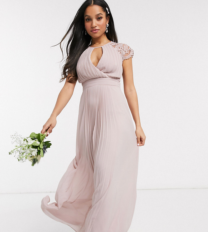 фото Розовое платье макси с кружевными рукавами tfnc petite bridesmaid-розовый