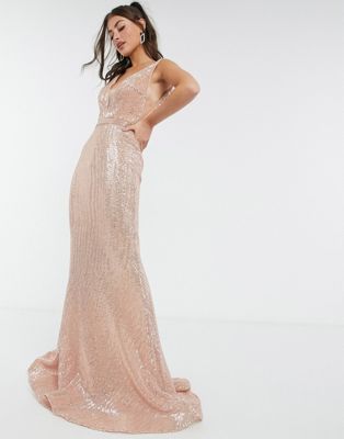 фото Розовое платье макси с лифом-бандо с вырезом jovani-розовый цвет