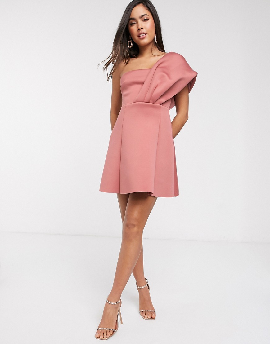 фото Розовое платье мини на одно плечо asos design-розовый