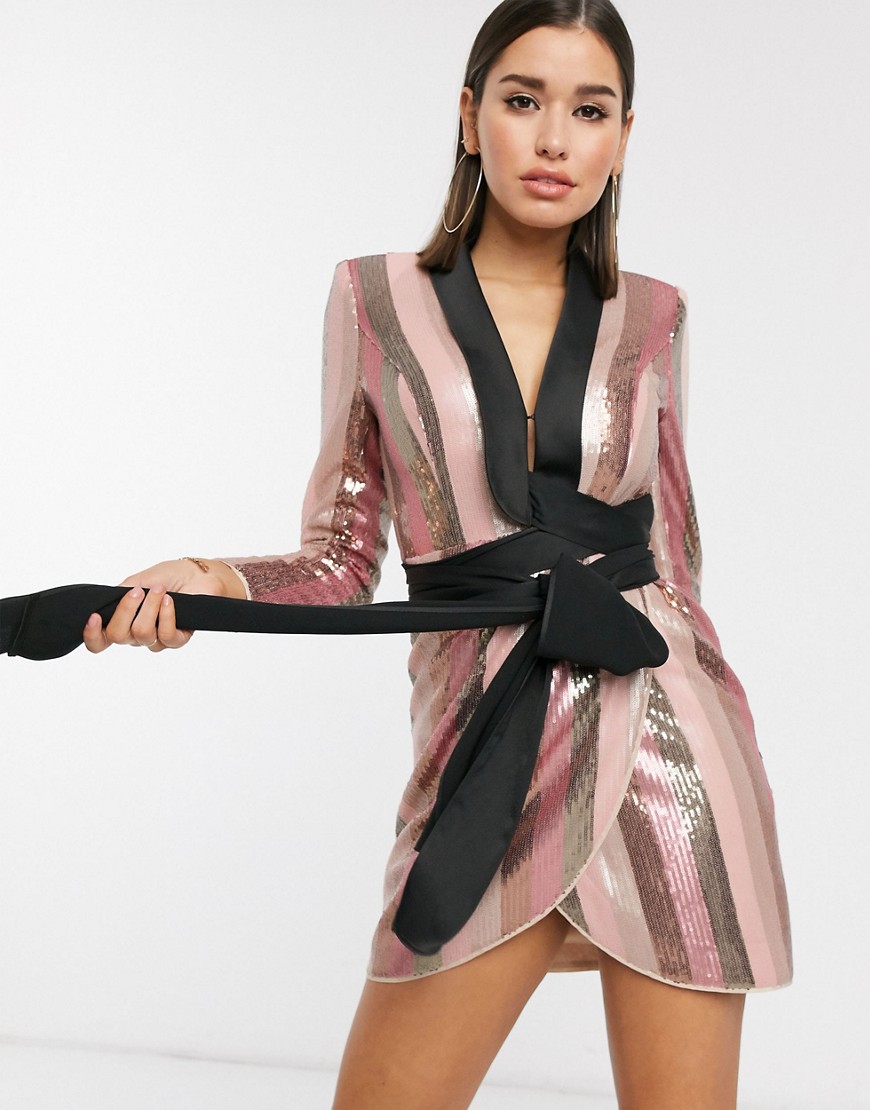 Розовое платье мини в стиле смокинга с пайетками ASOS DESIGN-Розовый