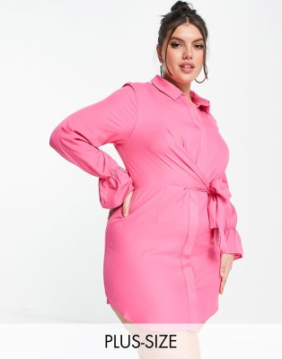 Розовое платье-рубашка с драпировкой и завязками спереди In The Style Plus x Billie Faiers-Розовый цвет