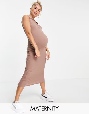 фото Розовое платье в рубчик без рукавов с воротником missguided maternity-розовый цвет