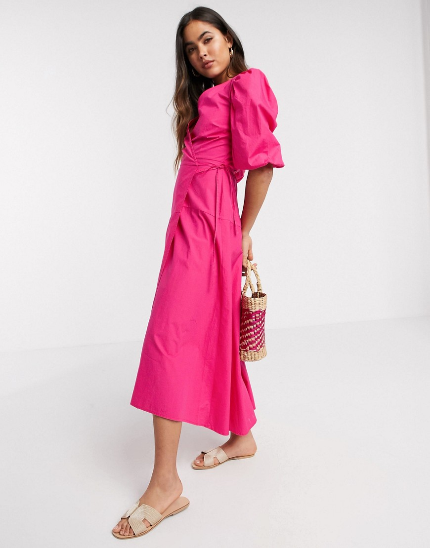 фото Розовое поплиновое платье миди stradivarius-розовый