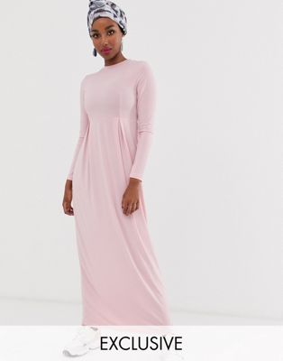 фото Розовое трикотажное платье макси с длинными рукавами verona-розовый