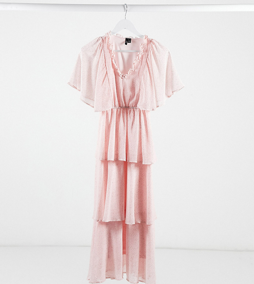фото Розовое ярусное платье макси из шифона с принтом vero moda petite-мульти