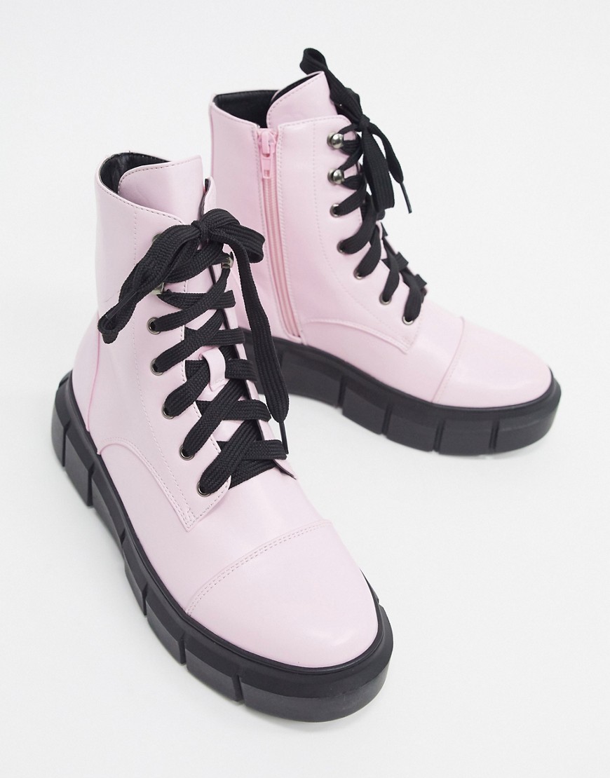 фото Розовые ботинки со шнуровкой на массивной подошве truffle collection-розовый