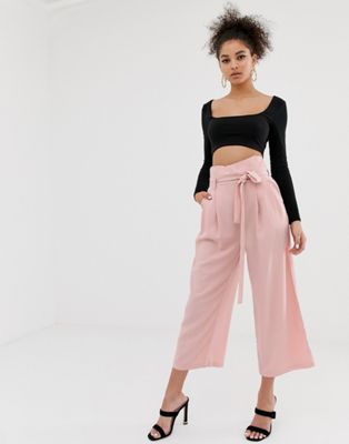 фото Розовые брюки с присборенной талией и широкими штанинами c by cubic-розовый