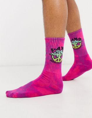 фото Розовые/фиолетовые носки с принтом тай-дай vans sk8-hi forever-розовый