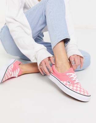 фото Розовые кеды со вставкой в клетку vans authentic era-розовый