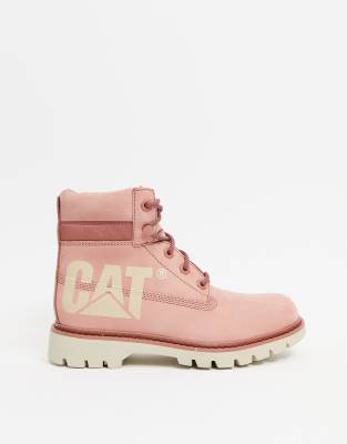 фото Розовые кожаные ботинки caterpillar lyric bold-розовый цвет cat footwear