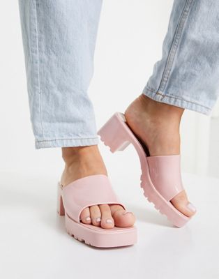 фото Розовые мюли на каблуке из гибкого пластика asos design heat-розовый цвет