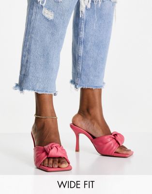 фото Розовые мюли на среднем каблуке с узлом для широкой стопы asos design harlie-розовый цвет