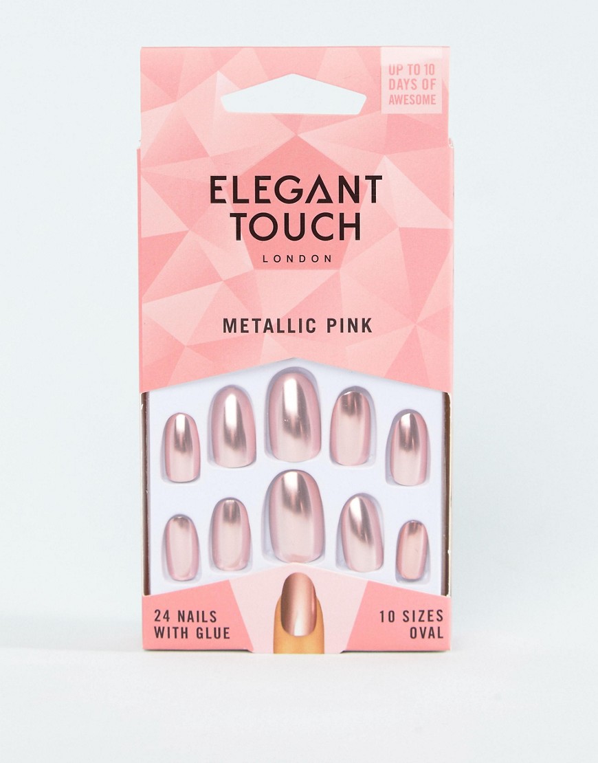 фото Розовые накладные ногти металлик elegant touch-медный