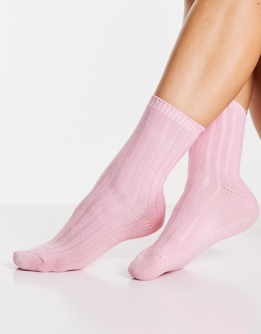 фото Розовые носки для дома в крупный рубчик topshop-розовый цвет