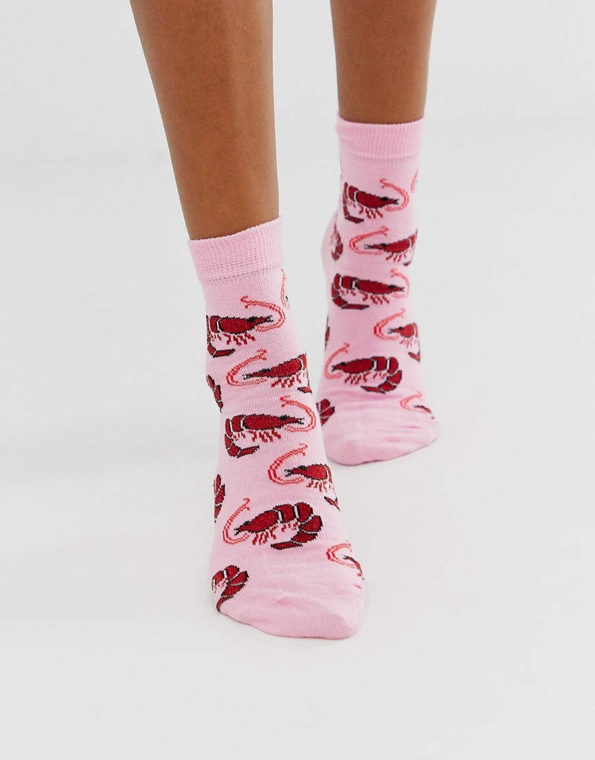 фото Розовые носки до щиколотки с рисунком креветок asos design-розовый