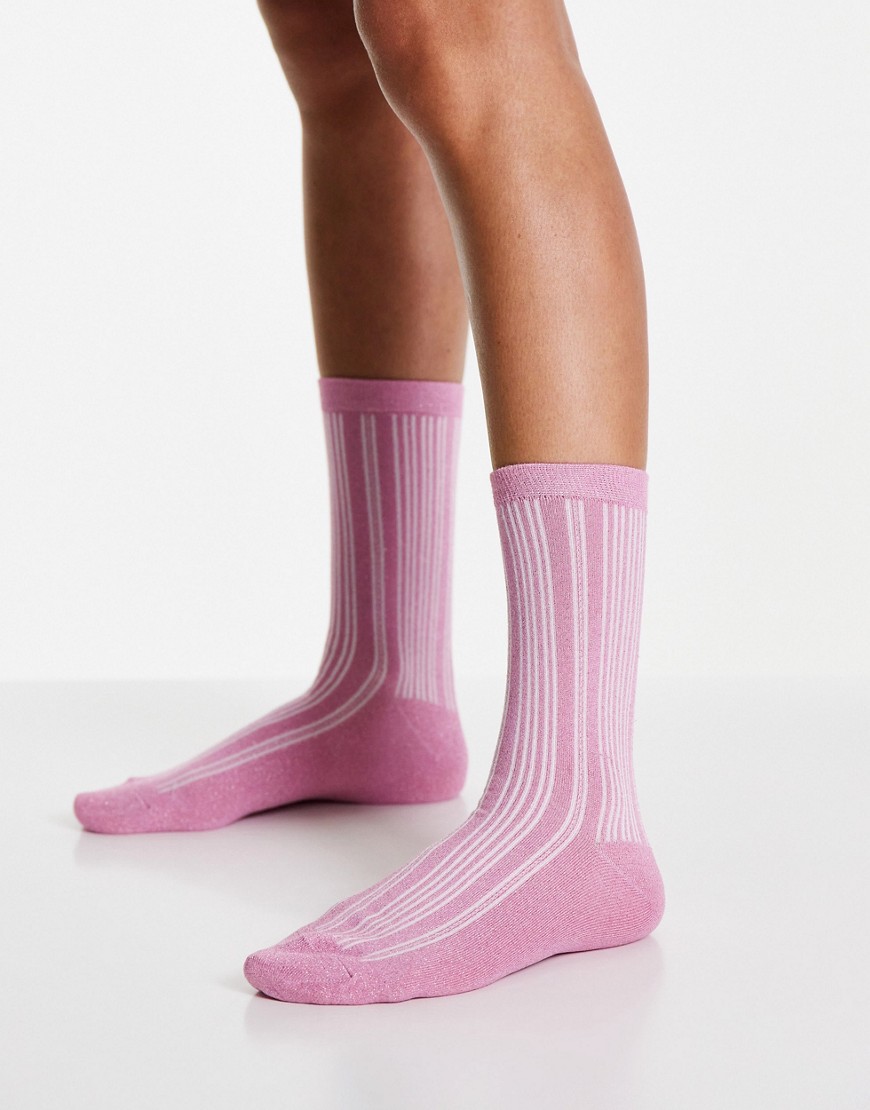 фото Розовые носки в полоску с блестками selected femme-розовый цвет
