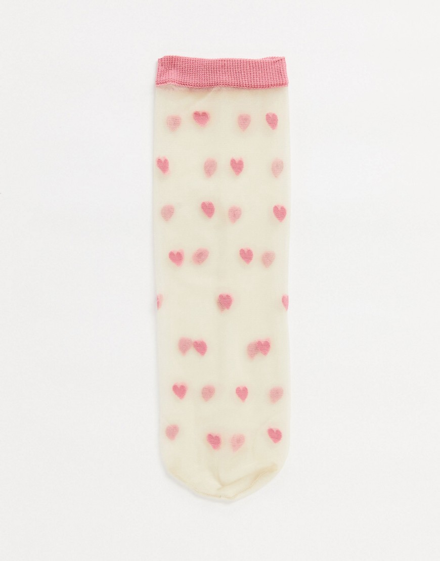 Розовые прозрачные носки с принтом сердец ASOS DESIGN-Розовый