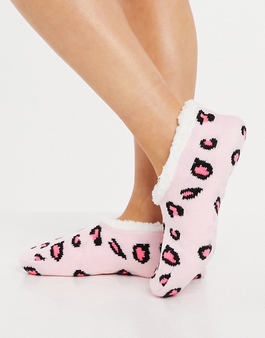 фото Розовые пушистые носки с леопардовым принтом brave soul-розовый цвет