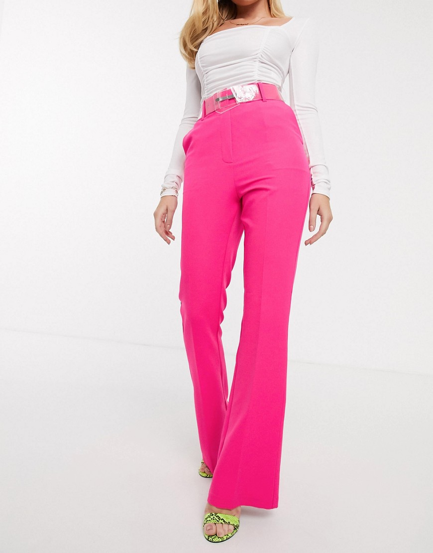 фото Розовые расклешенные брюки с прозрачным ремнем asos design-розовый