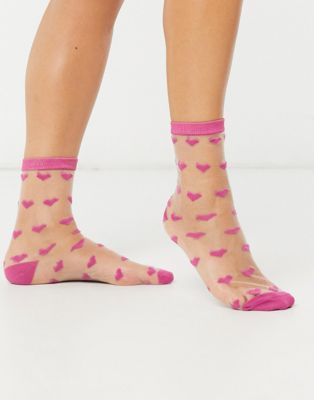 фото Розовые сетчатые носки с принтом сердец gipsy-розовый