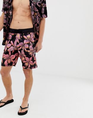 фото Розовые шорты для плавания с цветочным принтом volcom fauna-черный