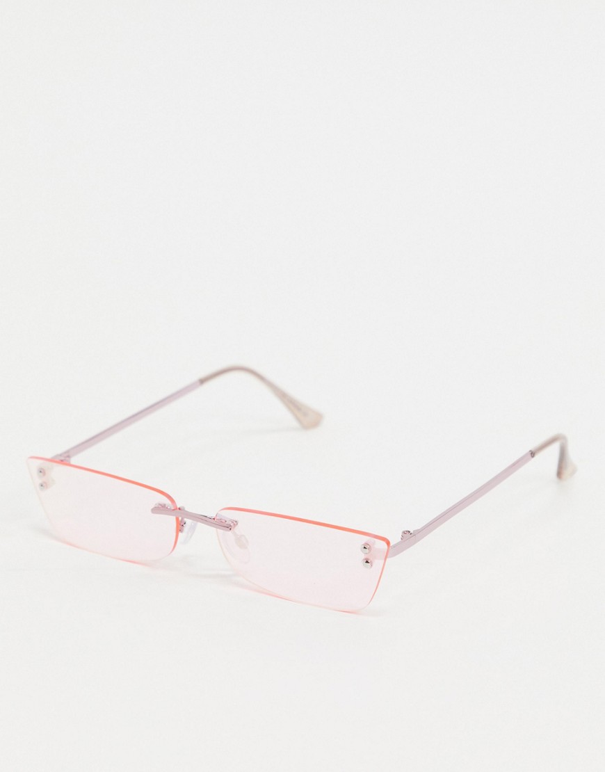 фото Розовые солнцезащитные очки "кошачий глаз" без оправы bershka-розовый