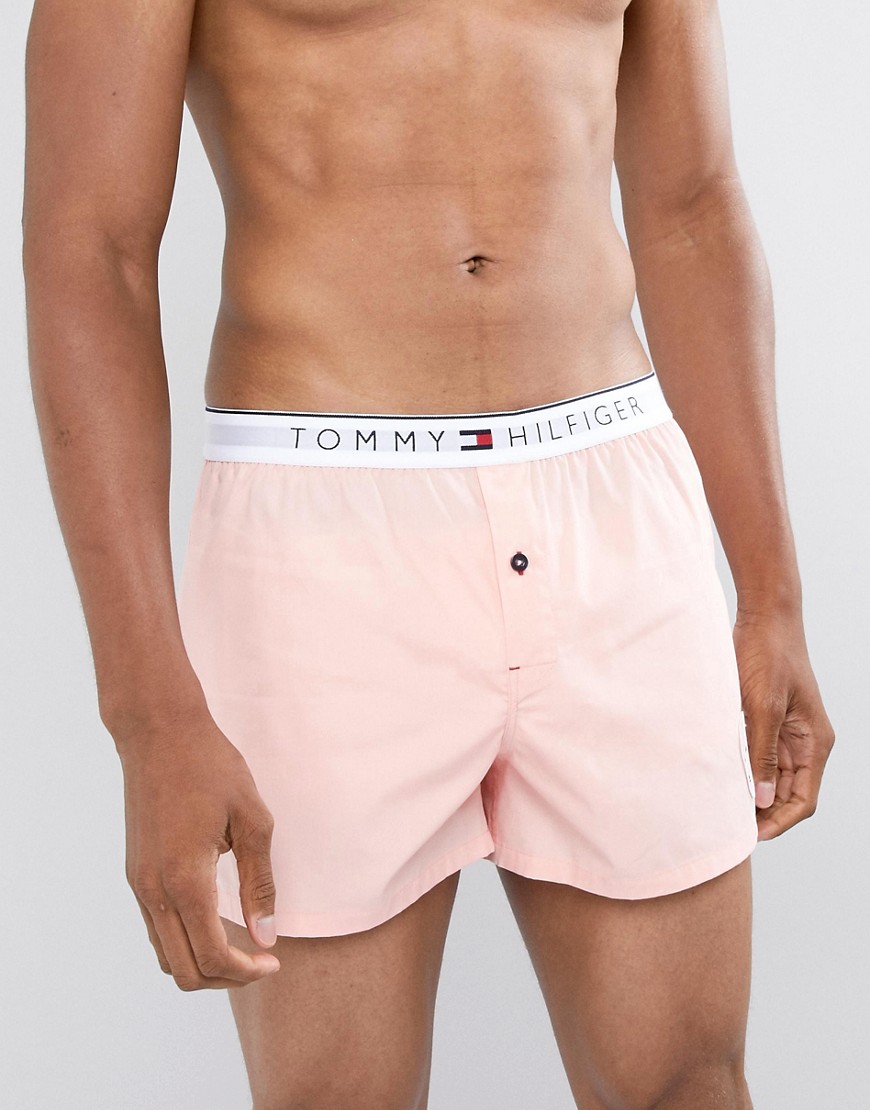 фото Розовые тканые боксеры из хлопка с логотипом на поясе tommy hilfiger-розовый