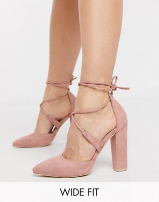 фото Розовые туфли на блочном каблуке с перекрестными ремешками glamorous wide fit-розовый
