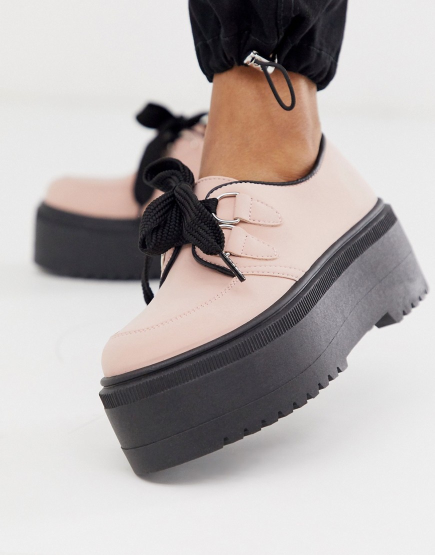 фото Розовые туфли на плоской подошве со шнуровкой asos design murray-розовый