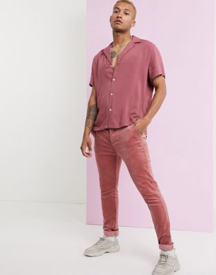 фото Розовые вельветовые брюки скинни asos design-розовый